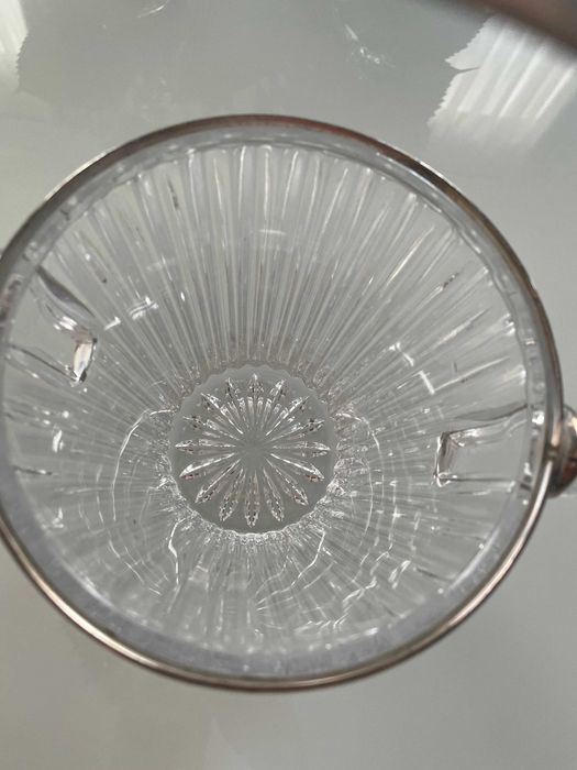 Ice Bucket, frapiera gheata din cristal prinderi argintate Mid Century