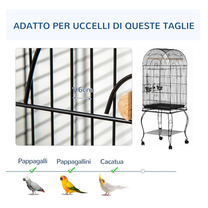 Colivie pentru papagali - PawHut 51×51×153 cm + jucării incluse