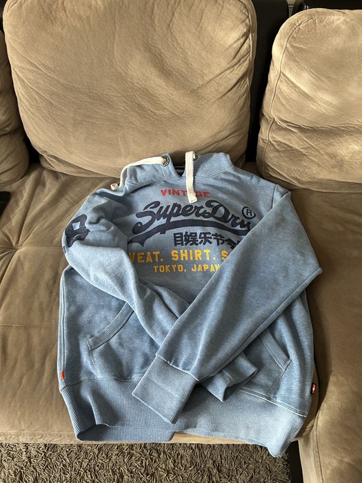 SuperDry Суичър, р.М анорак, синя мъжка горница с качулка, спортен топ