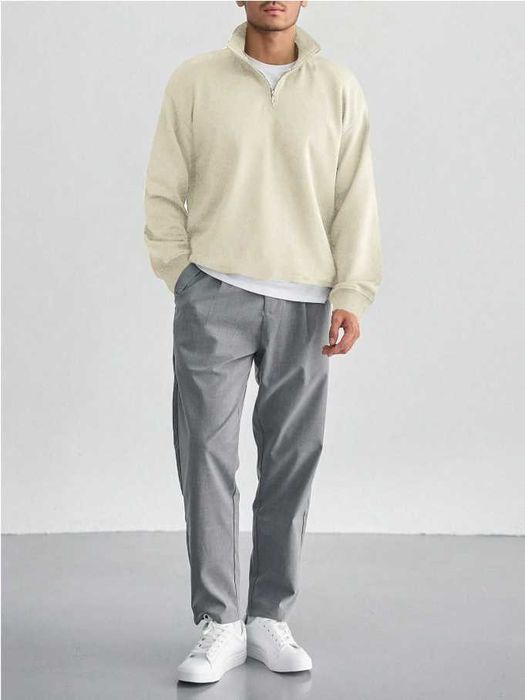 Pulover Barbati Quarter Zip, Bumbac Premium, Marimea M.
