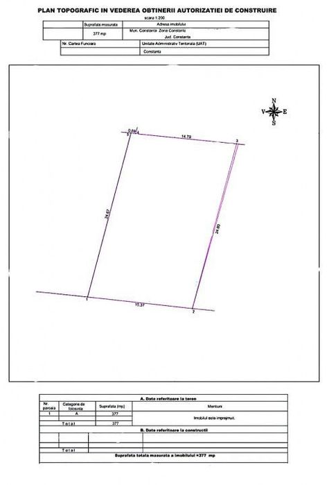 Vanzare Teren perfect 377 mp. cu Autorizatie Constructie