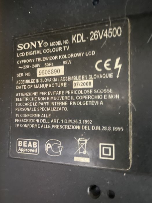 Televizor SONY Bravia 32 inch defect ptr piese