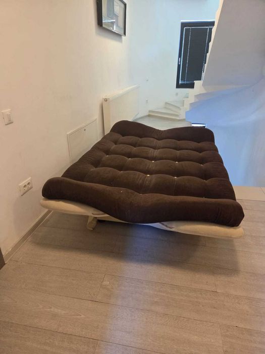 Canapea extensibila 3 locuri, maro inchis + bej, 182 x 95 x 95 cm