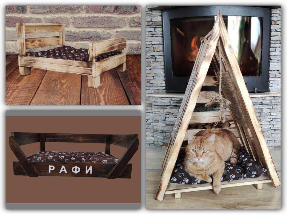 Дървено легло за куче и коте Иглу за котка Диван за кучета и котета