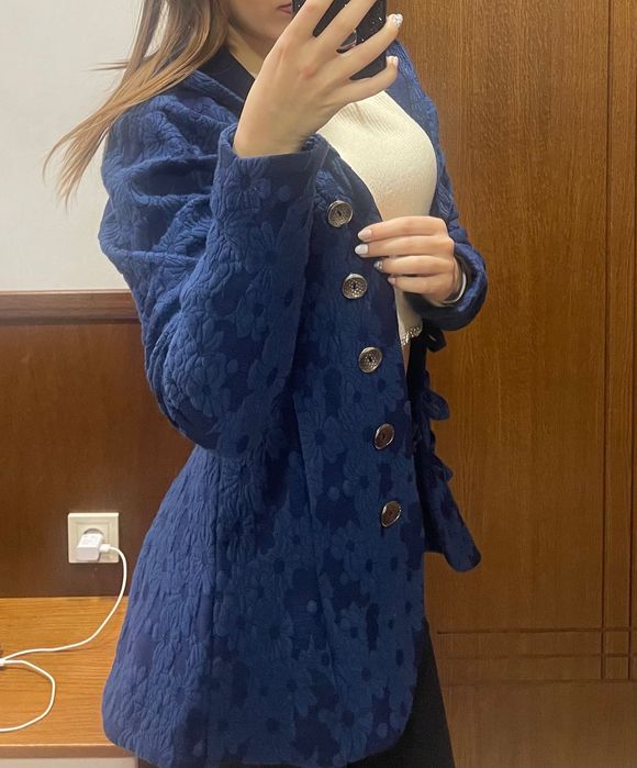 Сако-блейзер, тъмно син релефен прат