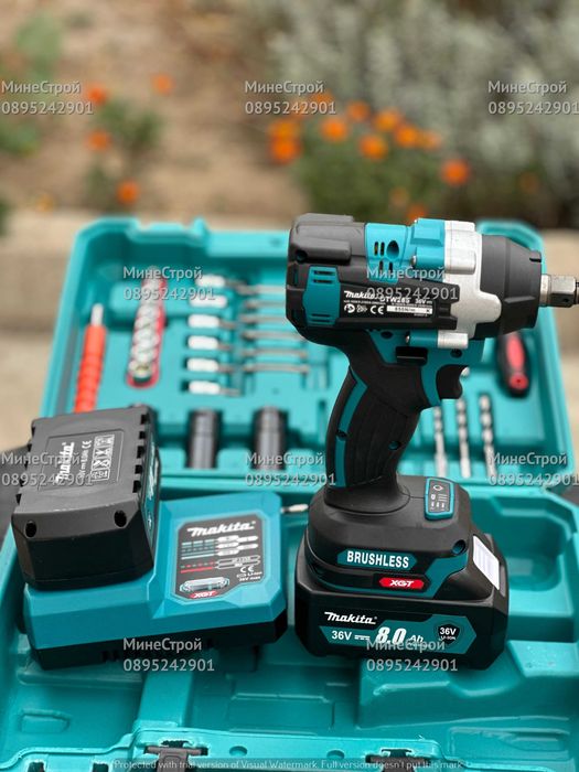 Акумулаторен БЕЗЧЕТКОВ Гайковерт Makita 36v 8ah Макита 35 части ПРОМО