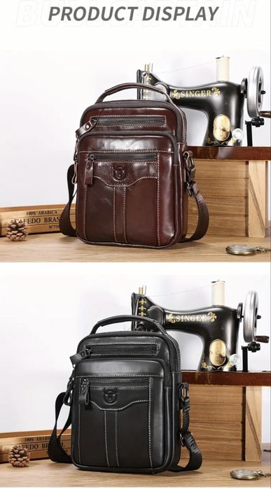 Мъжка дизайнерска,модерна и стилна чанта Bullcaptain/Черна естест.кожа