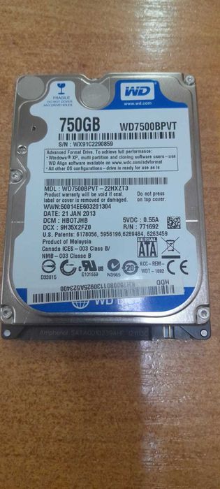 Жесткий диск HDD 2.5" Western Digital Scorpio Blue 750 Гб