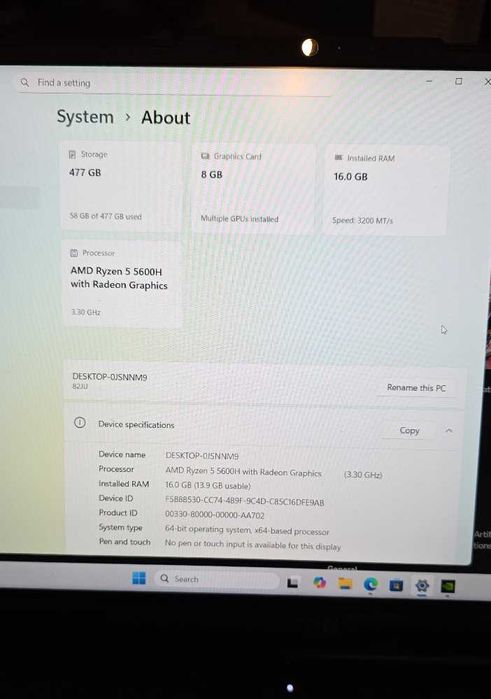 Laptop Gaming Lenovo Legion 5 15ACH6H RTX 3060 130W Ryzen 5 5600H 16GB