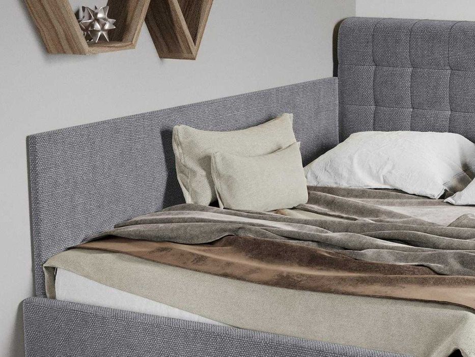 Pat Tapitat de colt Rivo Gri somiera rabatabila si lada de depozitare