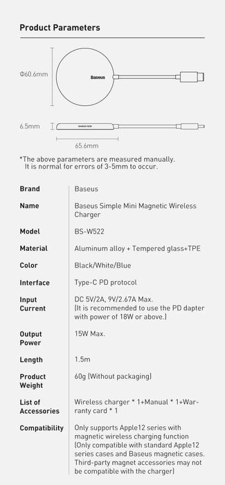 Baseus Simple Mini Magnetic Wireless Charger Magsafe For iPhone 15