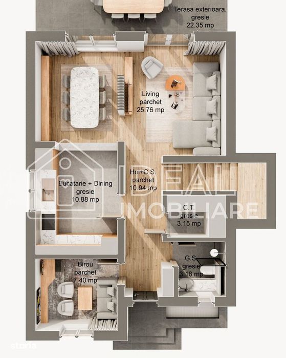 Casă individuală P + M – Șura Mare | 120 mp utili | 5 camere | Curte 2