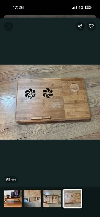 Masă pliabilă din bambus pentru laptop – cu sertar și ventilație