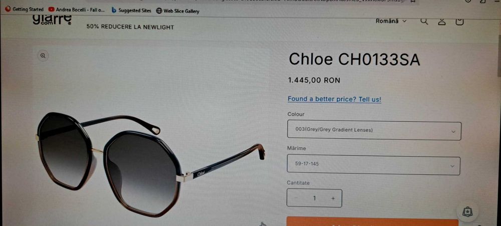 Ochelarii soare pt Dama Chloe Italia produs nou