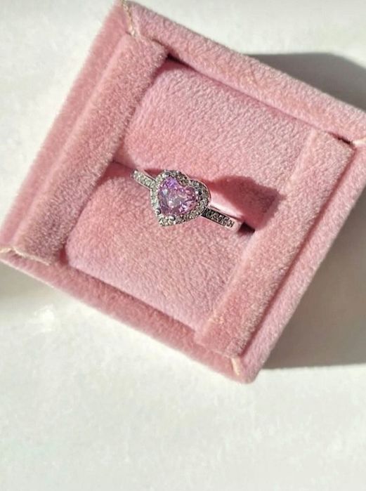 Inel Pandora inima roz si cutie cristale otel inoxidabil dupe heart