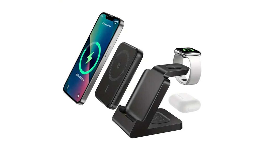 Безжична зарядна станция с преносима батерия за iPhone и др. 4в1