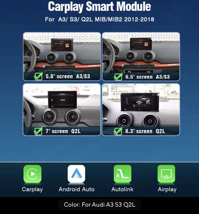 Q7,Q5,Q2,A3,A4 Carplay i Android auto