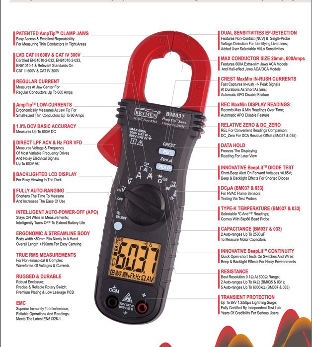 Cleste ampermetric Brymen BM037 profesional True RMS AC/DC CAT IV