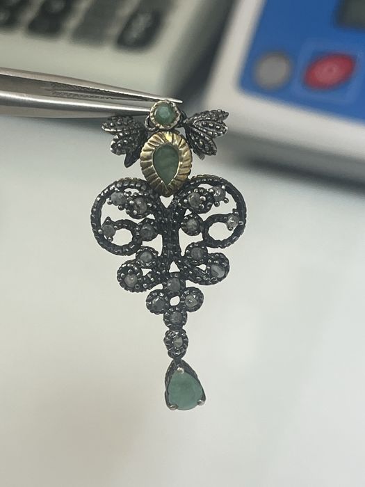 Винтидж висулка 925+14 карата злато с изумруди