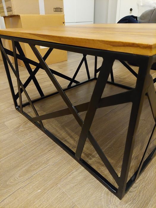 Masuta cafea metal cu blat lemn 60x60x35 cm, stil industrial