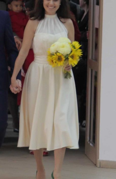 rochie ocazie - midi - tafta mata si voal - culoare ivoire