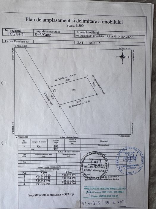 Teren de vânzare – Agigea, cartier Moara 400 mp  - Proprietate