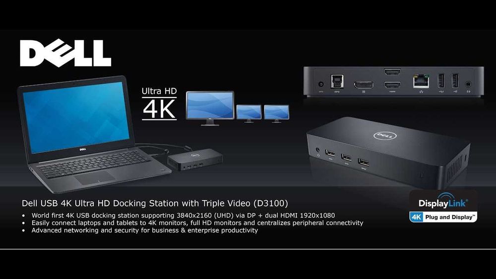 Docking station Dell D3100 USB Ultra HD 4K