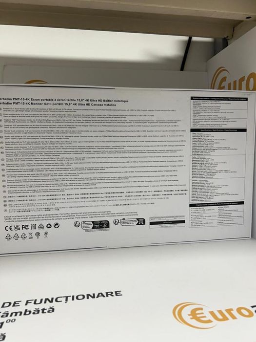 Monitor Tactil Verbatim PMT-15-4K 4K Ultra HD  -D-