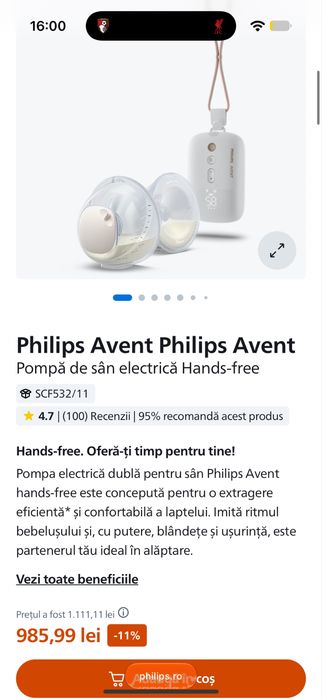 Pompa de san electrica dubla PHILIPS AVENT SCF532/11, 200ml