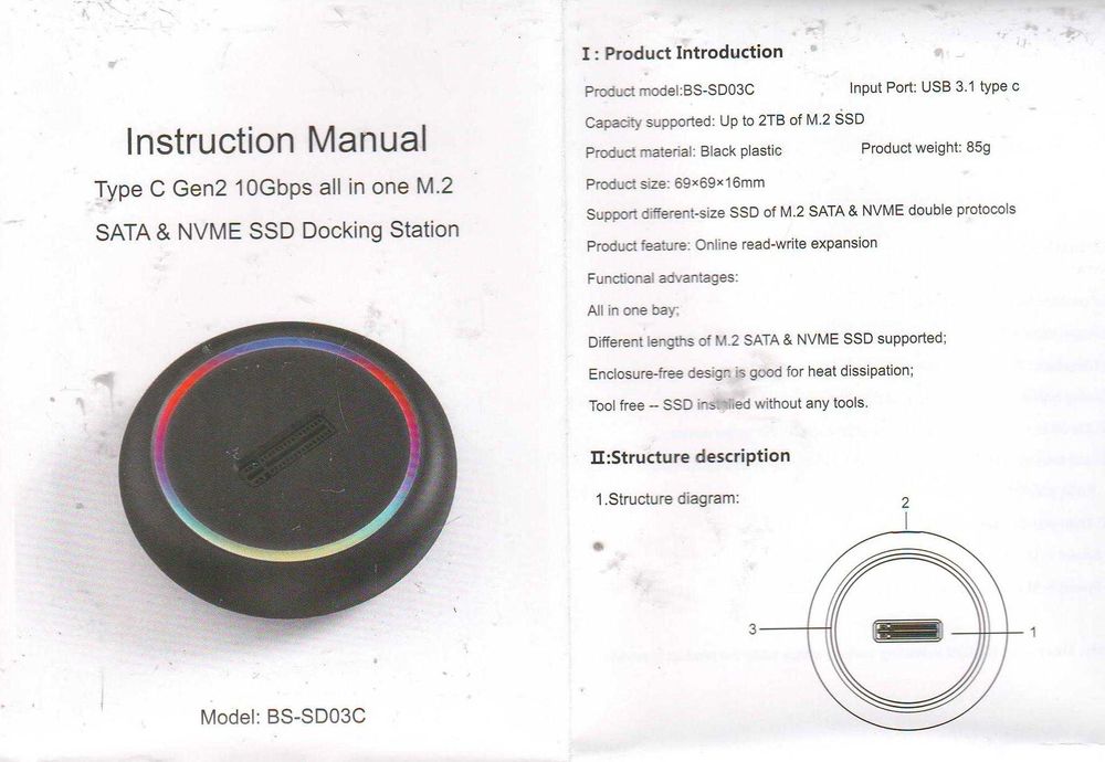 Док станция m.2 nvme + m.2 sata sd03c