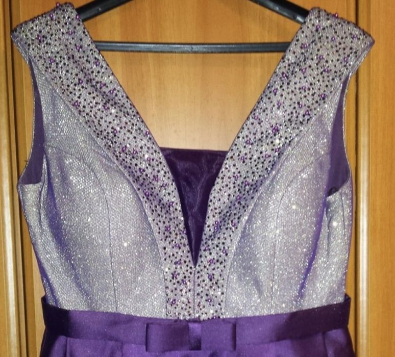 Rochie lunga de seara / revelion / nunta / nasa / gala mov cu argintiu