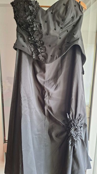 Rochie de ocazie neagră din 2 piese (Corset + Fustă lungă), aplicații 3D