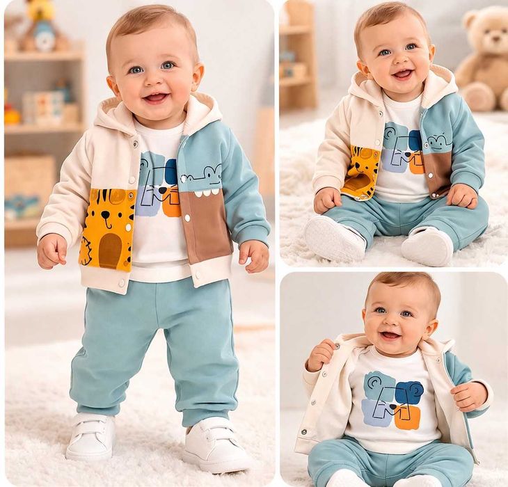 Бебешки комплект от 3 части – боди, панталонче и яке