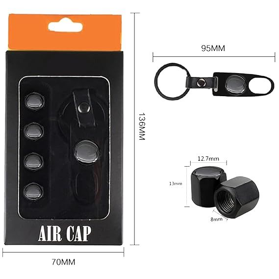 Капачки за вентили на гуми 4бр. с Ключодържател Ключ за стягане Металн