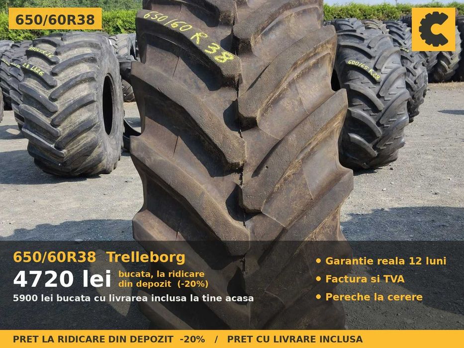Cauciucuri Anvelope 650/60R38 650/60 R38 650 60 R38 6506038 Trelleborg Tractor Punte Spate Tractiune SH Second Hand LIVRARE Garantie 1 An Factura TVA