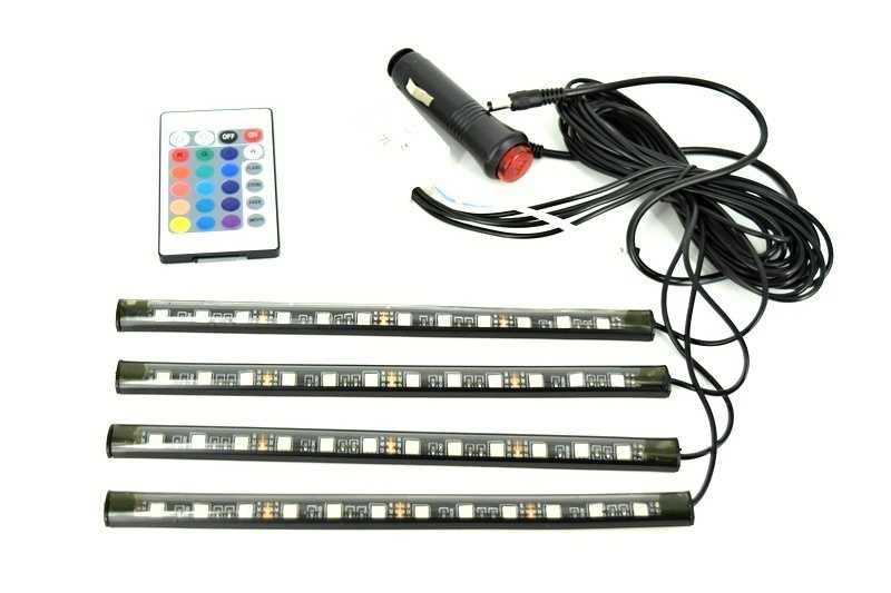 Kit 4 benzi LED22cm,lumina ambientala interior auto RGB cu telecomanda