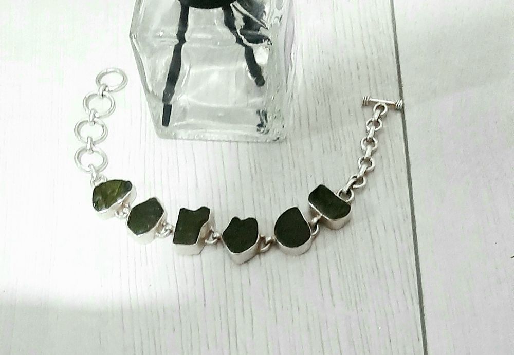 Brățară moldavite natural și pandantiv pirita