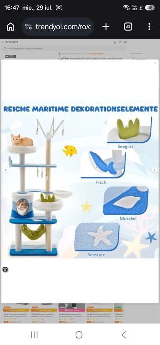 Ansamblu de joacă pentru pisici cu model marin