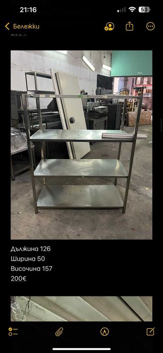 Неръждаеми стелажи, маси, мивки