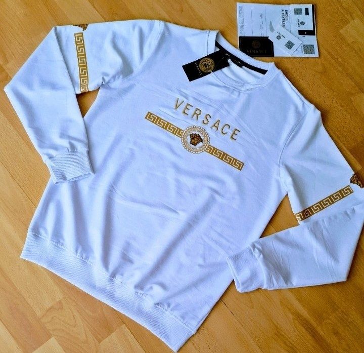 Bluza alba Versace, unisex, logo brodat, new model