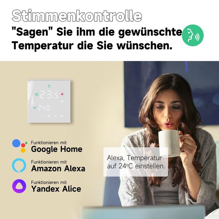 Termostat WiFi centrală gaz Tuya smart programabil TGW60W-WPB