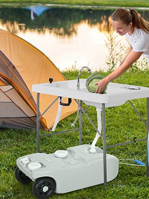 Преносим къмпинг резервоар за вода на колела 40L Outsunny