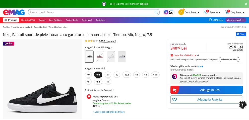 Adidași bărbați Nike NSW Tiempo Trainer – | pantof sport stil tenis fotbal | confort zilnic | sneakers negru original nou -Incaltaminte Marime 40