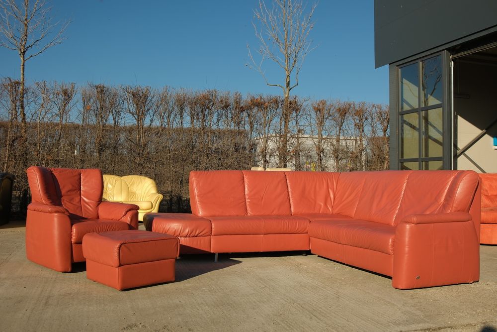 Set premium HIMOLA ~ Canapea + fotoliu + taburet | Maro elegant