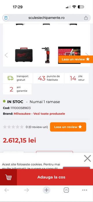 Vind masina taiat tabla Milwauke M12FNB16 nou cu acum 6ah