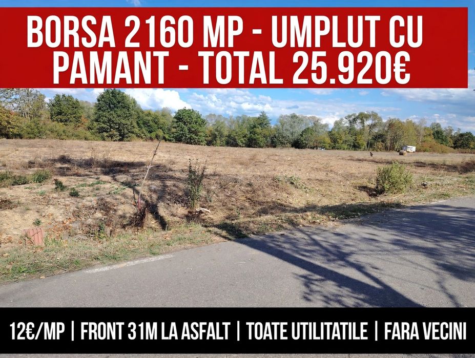 Teren cu front generos la sosea 31 m, 2160mp TOATE UTILITATILE