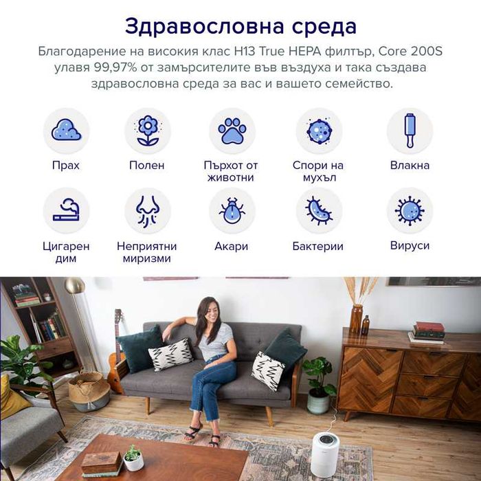 Пречиствател за въздух Levoit Core 200S, 3 в 1, 31.5м
