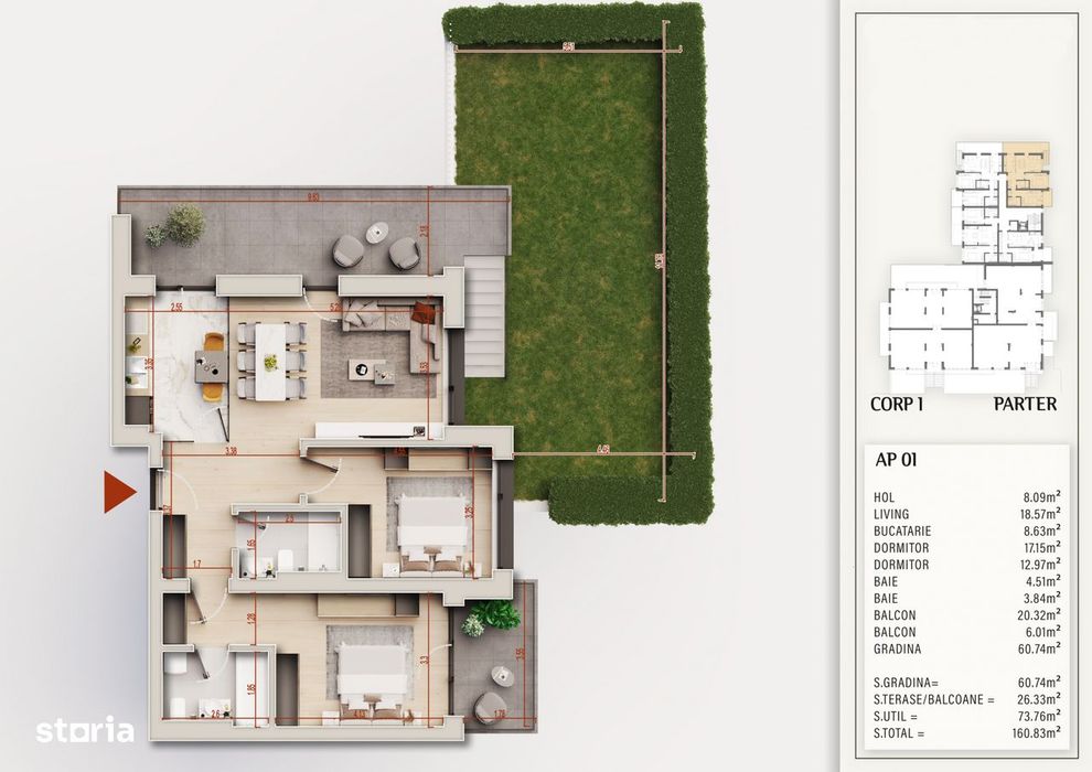 Finalizare 2027 | Parter, 74 mp +Gradina 70mp +Balcon 23mp | 900 m de — fotografia 3