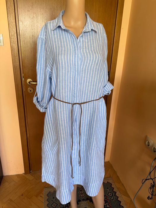 Морска лятна ленена туника тип риза, размер L/XL