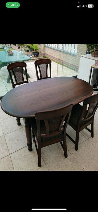 Masa ovala cu 4 scaune supebe lemn masiv stejar/ratan, calitate varf !